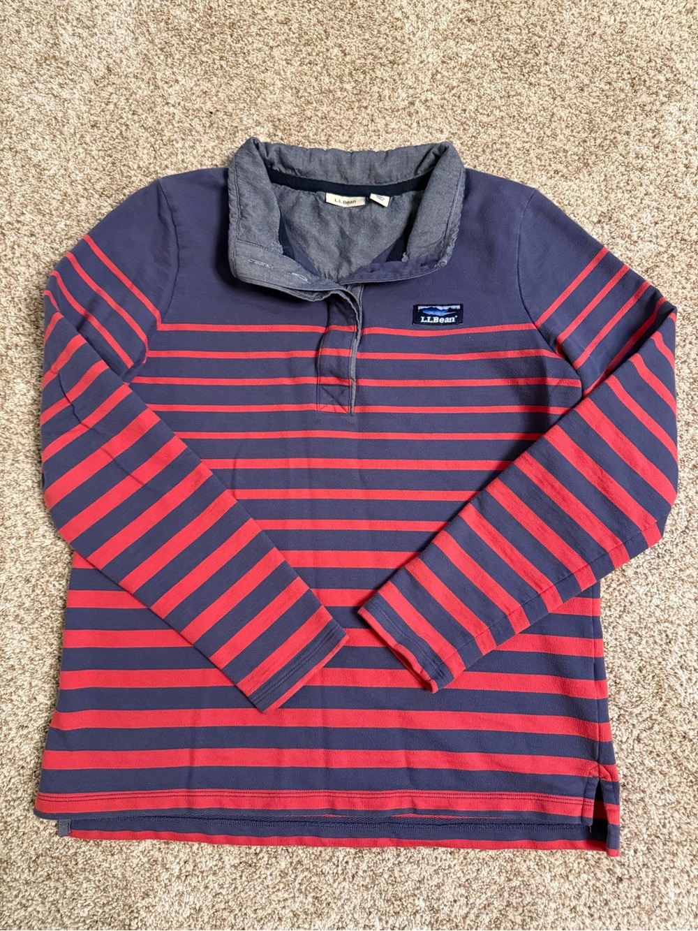 L.L. Bean Navy with Red Striped Long-Sleeve Polo Pullover